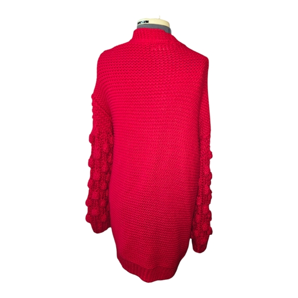 Simply Couture Red Knit Cardigan With Bubble Sleeves - Size M - Picture 2 of 5